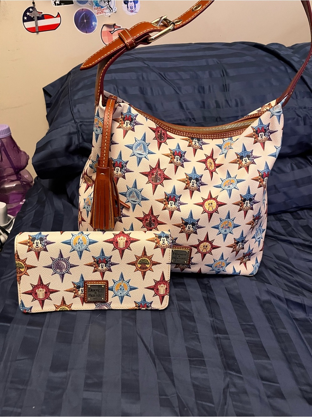 Dooney & Bourke White Multicolor Mickey Star Print Hobo with Wallet